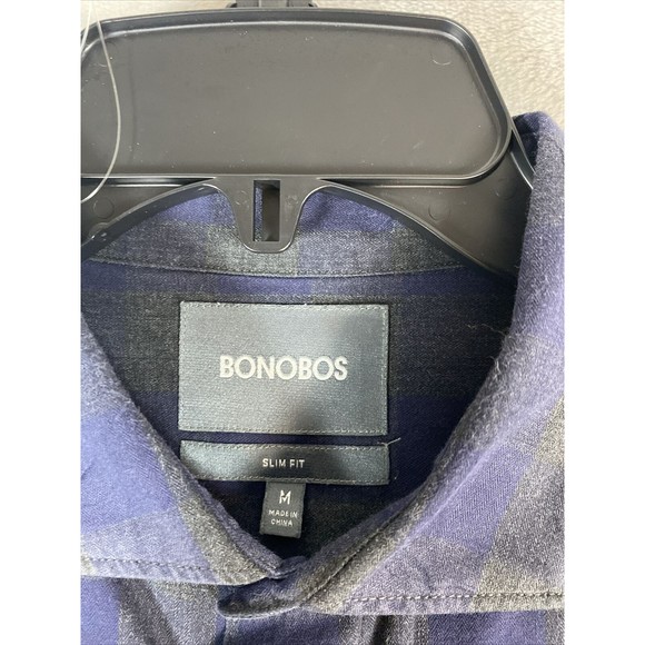Bonobos Button Down Shirt Mens Size Medium Slim Fit Blue/Gray‎ Plaid Long Sleeve - Picture 2 of 7